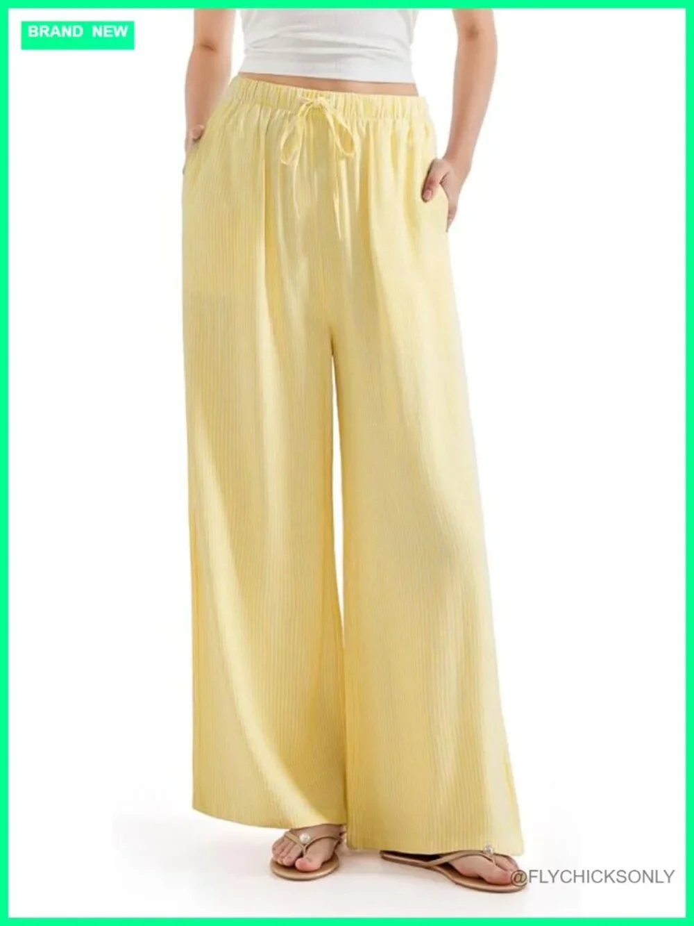 Linen Blend Wide Leg Palazzo Pants with Pockets High Waisted Drawstring